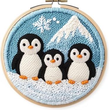 Imagem de Kit de agulhas de perfuração para adultos iniciantes, kits completos de artesanato de bordado para adultos com argola, tecido padrão, fio, passador de agulha, instruções, artesanato de bordado DIY