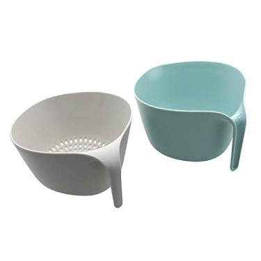 Imagem de Conjuntos de Tigelas Cozinha com Crivo 2 em 1 Camadas Detacháveis Colanders Cesta para Lavar Frutas e Legumes Bacia Drenagem Buracos Ultra-Finos Pés A