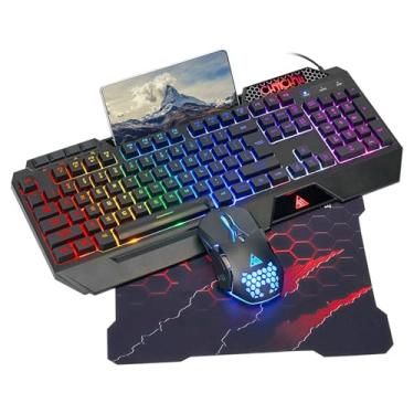 Imagem de CHONCHOW Combo de teclado e mouse para jogos RGB, teclado silencioso antirfantasma com fio USB, retroiluminado, antirfantasma, com descanso de pulso ergonômico e suporte de telefone, mouse para jogos