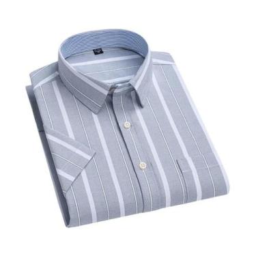 Imagem de Camisa Social Masculina 100% Algodão Oxford De Manga Curta Xadrez Ajus