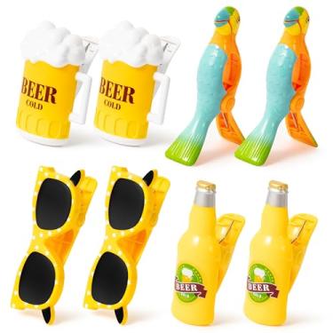 Imagem de GudaAphrmix Clipes de toalha de praia para viagem – 8P tamanho jumbo cerveja, papagaio, óculos de sol, clipes para cadeira de praia, espreguiçadeiras, cobertor, cruzeiro, pátio, feriado, colorido