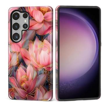 Imagem de Akinmi Capa para Samsung Galaxy S25 Ultra, capa protetora dupla de silicone macio para Samsung Galaxy S25 Ultra-Pink Gold Lotus Floral