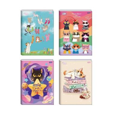 Imagem de Caderno Costurado Jandaia Universitário Capa Dura Funny Cat 80 Folhas 