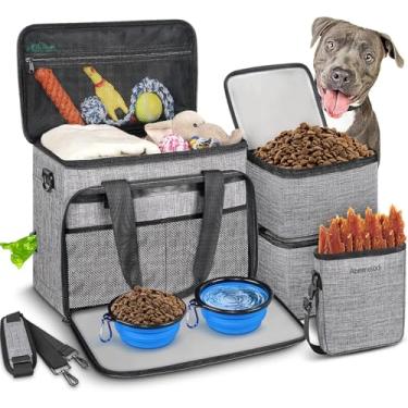 Imagem de Conjunto de 6 bolsas de viagem para cães, kit grande de viagem para animais de estimação, inclui 2 recipientes de comida, 1 organizador de viagem para cães, 2 tigelas dobráveis, 1 bolsa de petisco