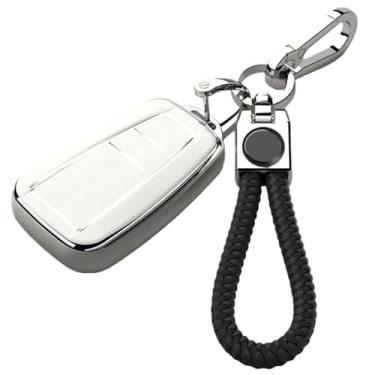 Imagem de Capa macia de tpu para chave de carro compatível com toyota prius/camry/corolla/C-HR/chr/rav4/prado 2018 acessórios de chaveiro de proteção(E-white keyring)