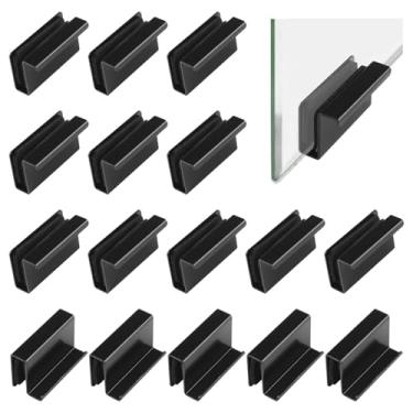Imagem de UFURMATE 16 peças de vidro com borda de dedo puxador de armário puxador de dedo clipes de porta de vidro braçadeira de trava de armário alça oculta para porta de vidro de exibição (preto)