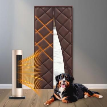 Imagem de Cortina de porta com isolamento térmico magnético, capa térmica para portas que abrem de 81 x 203 cm, tamanho real da cortina, 86 x 208 cm, tecido Oxford marrom, engrossado, à prova de vento, rolha de