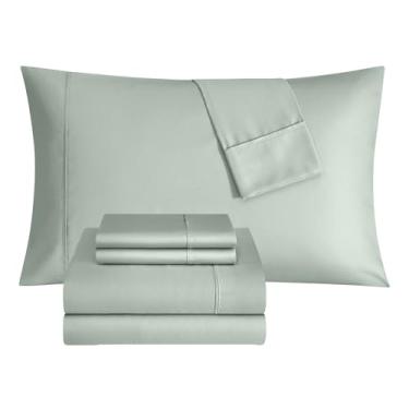 Imagem de Thomasville Jogo de lençol 1500 fios de cetim rico em algodão premium de 6 peças, 4 fronhas, 1 lençol com elástico, 1 lençol de cima, serve para colchões de até 45,7 cm de profundidade, tamanho king
