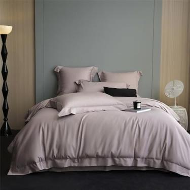 Imagem de Conjunto de cama premium em algodão, liso e macio, tamanho Queen/King (220x240cm), com capa de edredom, lençol de baixo, fronhas e elástico. Cor 5.