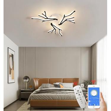 Imagem de Luminária de teto LED moderna e regulável, grande, com controle remoto, 45W, alto brilho, formato de chifre, ideal para sala de estar, quarto, cozinha e sala de jantar (Ø60CM)