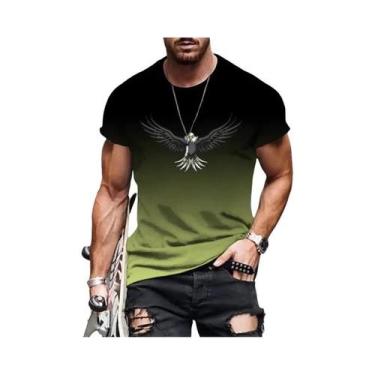 Imagem de Camiseta Masculina plus Size Com Estampa 3D De Águia Em Degradê, Secag