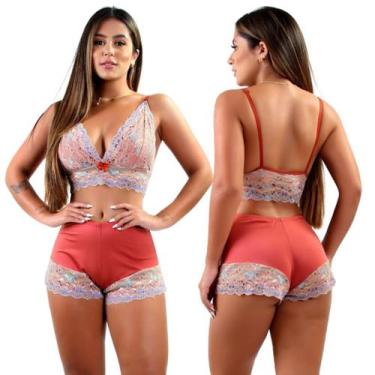 Imagem de Baby Doll Pijama Curto Adulto Feminino Renda Luxo Short Doll - Mi Amor