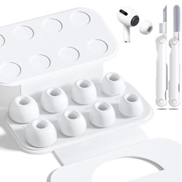 Imagem de 4 pares de pontas auriculares de substituição para AirPods Pro 1ª/2ª geração com estojo de armazenamento e caneta de limpeza, pontas auriculares de silicone com redução de ruído com proteção contra