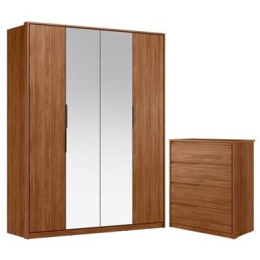 Imagem de Cômoda Atria 4 Gavetas e Guarda Roupa Casal Attore Nogueira Touch com 