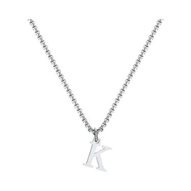 Imagem de Colar Masculino De Aço Inoxidável Prata Com Pingente De Letra A-Z E Co