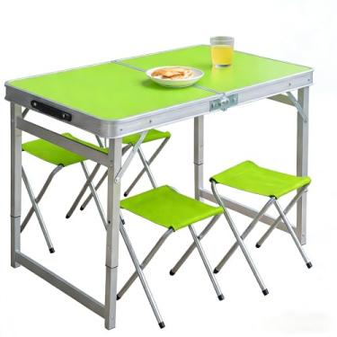 Imagem de Kit Mesa Dobrável 120x60x70cm + 4 Cadeiras de Alumínio - Portátil Vira Maleta, Ideal para Camping, Praia, Pescaria e Lazer ao Ar Livre, Prático e Resistente (Verde Claro)