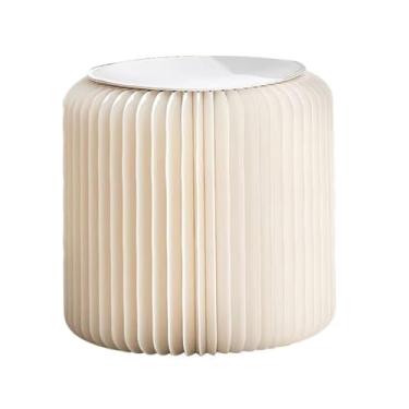 Imagem de Folding Paper Stool Banco de papel dobrável com assento de PU, cadeira acordeão portátil, usado para entradas, cafés, banquinhos(White,32x37cm/12.6x14.6")