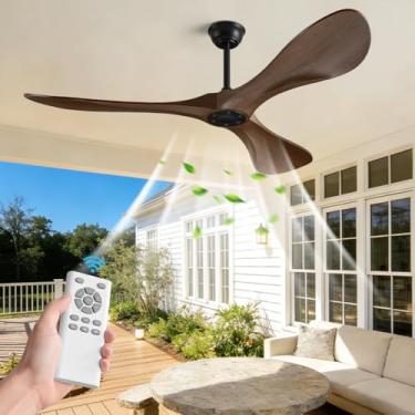 Imagem de HJBRAND Ventilador De Teto De 60 Polegadas Com Controle Remoto, Ventilador De Teto Sem Luz Para Pátios Internos/Externos. Motor Dc Reversível Silencioso De 6 Velocidades, Fácil De Instalar Com Temp