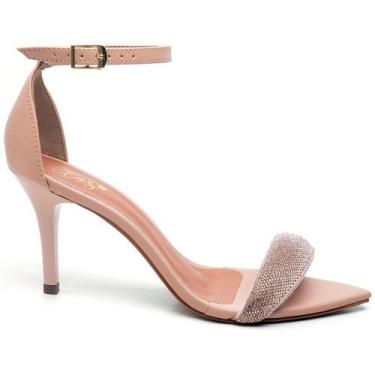 Imagem de Sandália Salto Médio Bico Folha Napa Rosado Manta Strass - EllaS, 35, 
