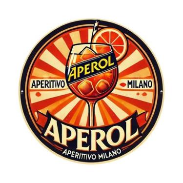 Imagem de Placa Redonda De Metal Impermeável Aperol Milano Para Decoração De Bar