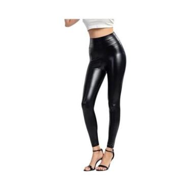 Imagem de Calças De Couro plus Size De Cintura Alta, Leggings Justas Pretas E Co