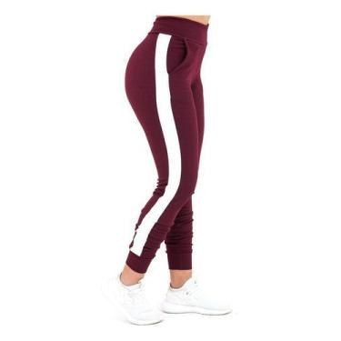 Imagem de Calça Feminina Jogger Listrada Crepe Slim Fit  Hoje, Bordô, M
