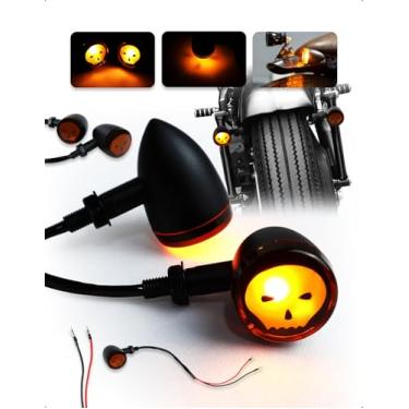 Imagem de Pisca Seta Moto Caveira Ghost Âmbar 12V Rosca 10mm Universal Custom Bobber Chopper