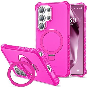 Imagem de JQRZAOAK Capa compatível com Samsung Galaxy S25 Ultra de 16,9 cm, linda moldura ondulada com suporte de anel magnético [compatível com Mag-Safe] Capa de telefone translúcida de grau militar para