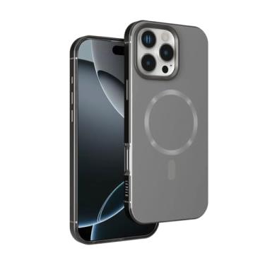 Imagem de LEVELO Capa Opulis, compatível com MagSafe, anel de câmera de metal, ímã forte, cantos resistentes a impactos, revestimento anti-impressão digital (cinza, para iPhone 16 Pro)