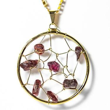 Imagem de Colar Nlux Filtro dos Sonhos Pedra Rodolita Natural Dourado