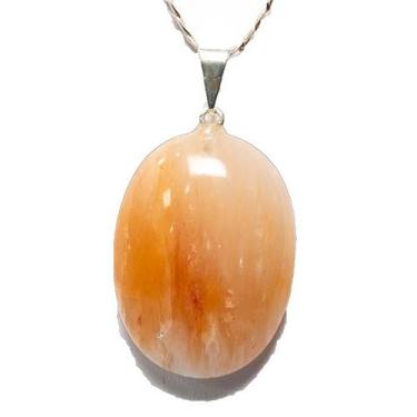 Imagem de Colar Cabochão Aragonita Raio Laranja Pedra Natural Prateado - Cristai