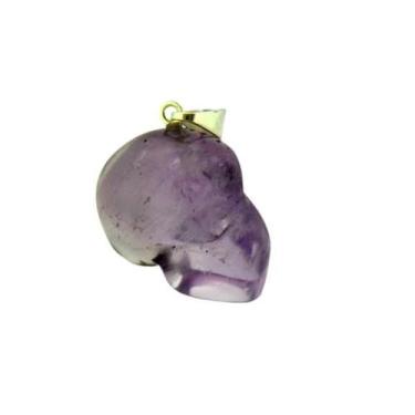 Imagem de Colar Crânio Pedra Ametista Natural Montagem Pino Prateado - Cristaisd