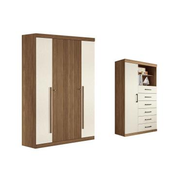 Imagem de Guarda Roupa +Cômoda 2 Peças QC343 Jatoba/Areia - Santos Andirá