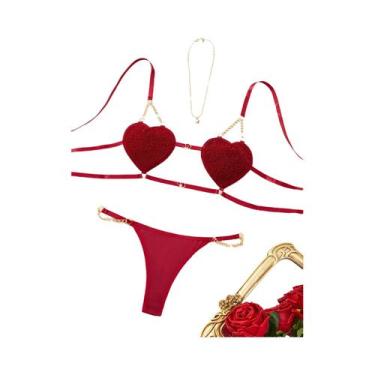 Imagem de 2 peças de conjunto de lingerie sexy feminina com corrente dourada e t