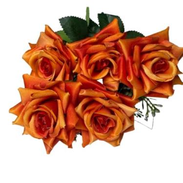 Imagem de Rosa Artificial Decorativa com 5 Flores na Ponta, Galho Realista para Arranjos e Decoração de Ambientes(Kit com 2 Unidades,Terracota)