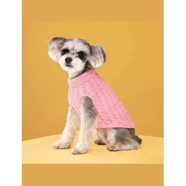 Imagem de 1 suéter aconchegante de tricô para cães e gatos – para animais de estimação pequenos a médios, lavável na máquina, PP, rosa