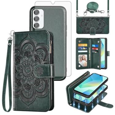 Imagem de Asuwish Capa de celular para Samsung Galaxy A16 5G/4G Carteira com zíper destacável com protetor de tela de vidro temperado alça transversal porta-cartões de flores A 16 16A SM-A166U mulheres homens