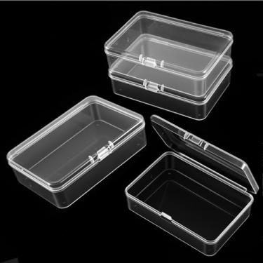 Imagem de 4 peças de recipientes de plástico pequenos com tampas, caixa de armazenamento retangular transparente para colecionar pequenos itens, contas, parafusos, brocas, peças de jogos, artesanato, cartões