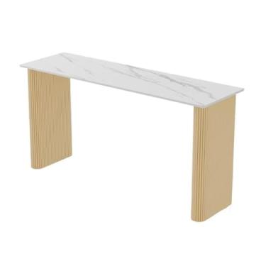 Imagem de Home Home Mesa de bar de laje de pedra com pernas de metal Varanda comercial retangular mesa de balcão de jantar de cozinha de topo alto (ouro)