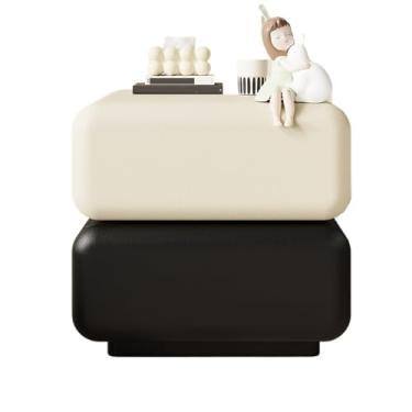 Imagem de Mesa de cabeceira de madeira branca preta para armazenamento de quarto doméstico organizador de gaveta dupla pode ter rotação de 360° no quarto (grande)