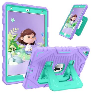 Imagem de Fintie Capa para iPad 9ª geração (2021) / 8ª geração (2020) / 7ª geração (2019) 10,2 polegadas, capa protetora resistente à prova de choque com suporte integrado para crianças, roxa/verde