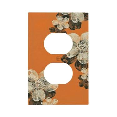 Imagem de Nadoabtm Capas de tomada vintage padrão floral laranja flores brancas 1 gangue interruptor de luz duplex placa decorativa capa de tomada elétrica para decoração de quarto de casa