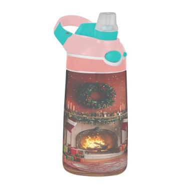Imagem de xigua Garrafa de água Tritan para lareira de Natal com bico de silicone, 480 ml, portátil, à prova de vazamento, utensílios esportivos com botão bloqueável e alça larga