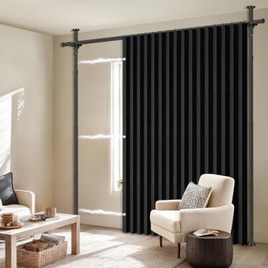 Imagem de AJAZZ Cortinas blackout 100% para sala de estar, preto, 1 painel L 250 x C 96 pol + hastes de cortina sem broca (A) 103-120 × (L) 89-254 cm, divisória de quarto para cortina de quarto/escritório