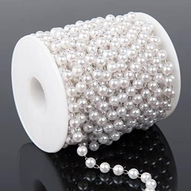 Imagem de Colar de corrente de pérola sintética de 6 mm com pérola prata e pérola de cobre a granel com carretel para fabricação de joias, gargantilha de artesanato faça você mesmo