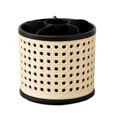 Imagem de Greensen Organizador de Maquiagem, Caixa de Armazenamento Estilo Rattan Giratória 360 Graus Com Base Antiderrapante Ponderada, para Ferramentas de Beleza, Material Escolar, Chaves, (Preta)