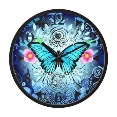 Imagem de STAYTOP Lindo relógio de parede LED de borboleta azul para quarto com brilho noturno, relógios de parede silenciosos de 30 cm para decoração de sala de estar, controle de som, relógio de parede