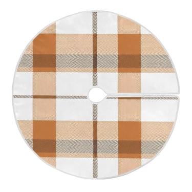 Imagem de Qilmy Saia de árvore de Natal xadrez de búfalo café claro 90 cm, camurça para árvore de Natal, adequada para ambientes internos e externos, festas, escritório, armário 504