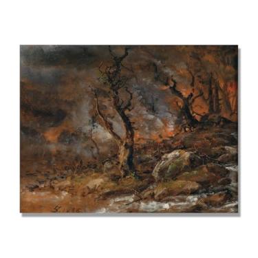 Imagem de NHLDZYH Quadro famoso para salão - réplica de J.C. Dahl - Paisagem romântica nórdica em tela - decoração de parede elegante. (Incêndio florestal). 60 x 80 cm. Apenas tela.