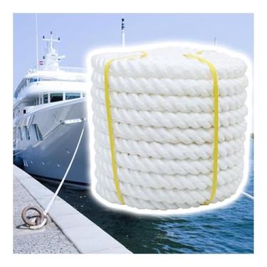 Imagem de Linhas de doca de nylon marítimo de alta resistência, 3 fios 10/20/30/50/100M, 12-24 mm, corda branca para iates, pontões, cruzadores, ideal para ancoragem (18 mm/0,71", 20 m)